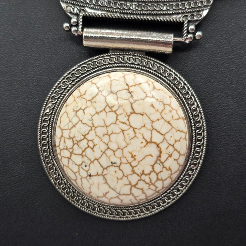Bohemian Silver Tone Faux White Turquoise Tribal Statement Bib Necklace‎ 20